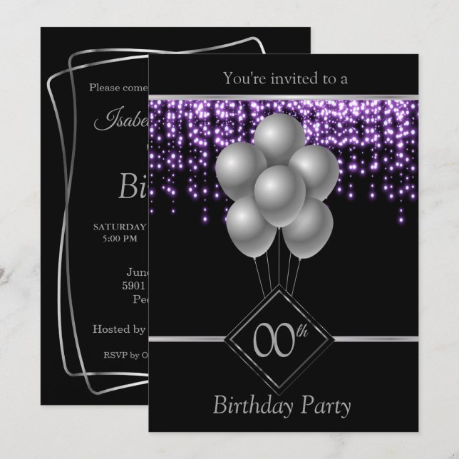 00th Birthday Celebration with Purple Starlights Invitation (Front/Back)