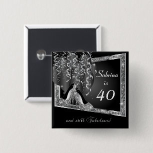 00th Birthday in Black & Silver Glitter Button