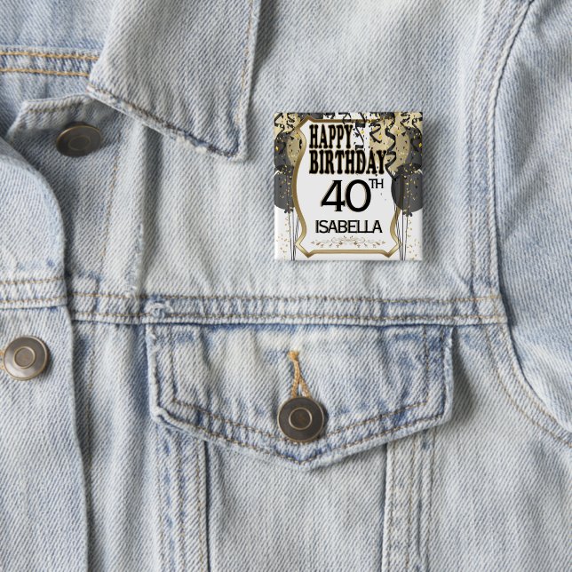 00th Birthday Name and Age - Black and Gold  Button (In Situ)