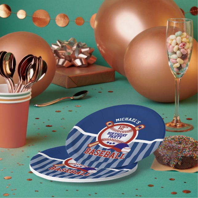 00th Birthday Party - Baseball - Dark Blue Paper Plates (Multi)