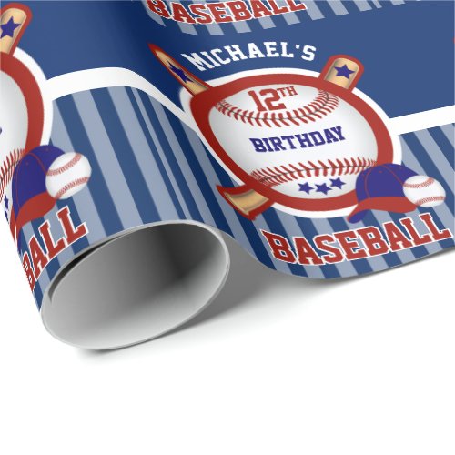 00th Birthday Party _ Baseball _ Dark Blue Wrapping Paper