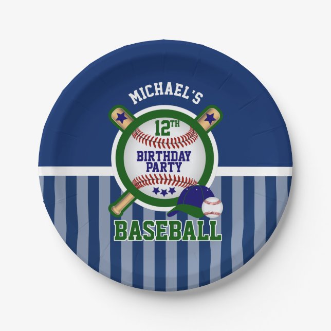 00th Birthday Party - Baseball - Dark Green Paper Plates (Front)