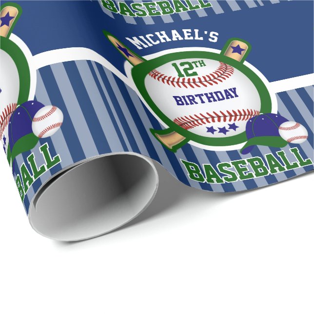 00th Birthday Party - Baseball - Dark Green Wrapping Paper (Roll Corner)