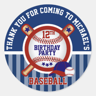 00th Birthday Party - Baseball - Thank You - Blue Classic Round Sticker