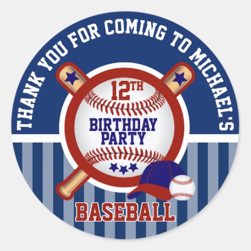 00th Birthday Party _ Baseball _ Thank You _ Blue Classic Round Sticker