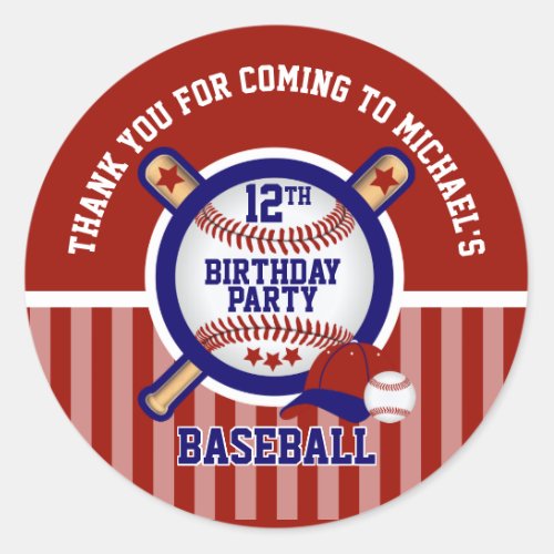 00th Birthday Party _ Baseball _ Thank You Classic Round Sticker