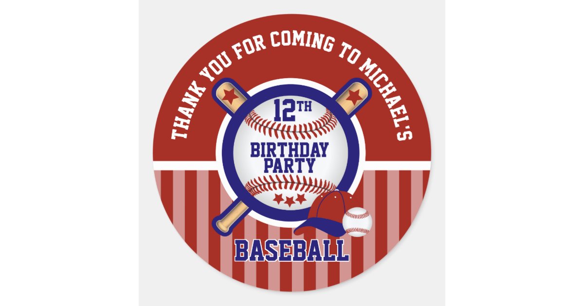 00th Birthday Party - Baseball - Thank You Classic Round Sticker | Zazzle
