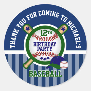 00th Birthday Party - Baseball - Thank You - Green Classic Round Sticker
