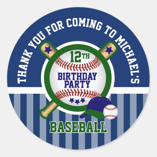 00th Birthday Party _ Baseball _ Thank You _ Green Classic Round Sticker