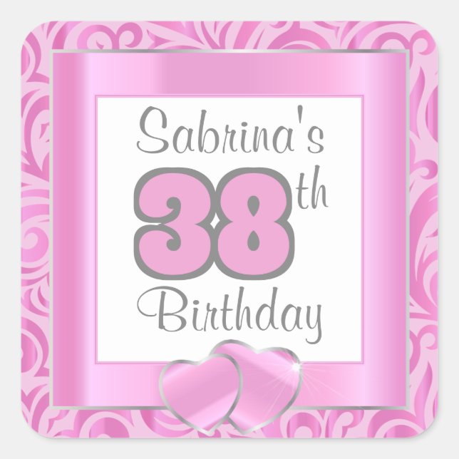 00th Birthday Party | DIY Text | Pink Square Sticker (Front)