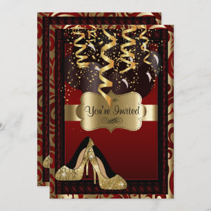 00th Birthday Party Gold High Heels Leopard Invitation