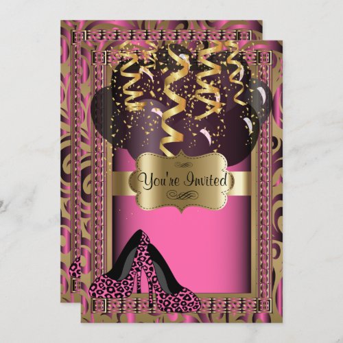 00th Birthday Party  Pink High Heels Leopard Invitation