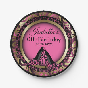 00th Birthday Party   Pink Leopard High Heels Paper Plates