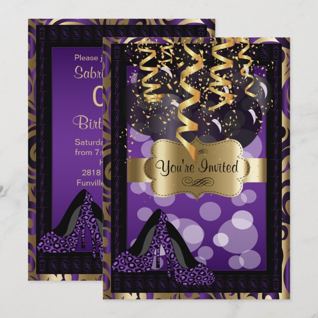 00th Birthday Party | Purple High Heels Invitation (Front/Back)