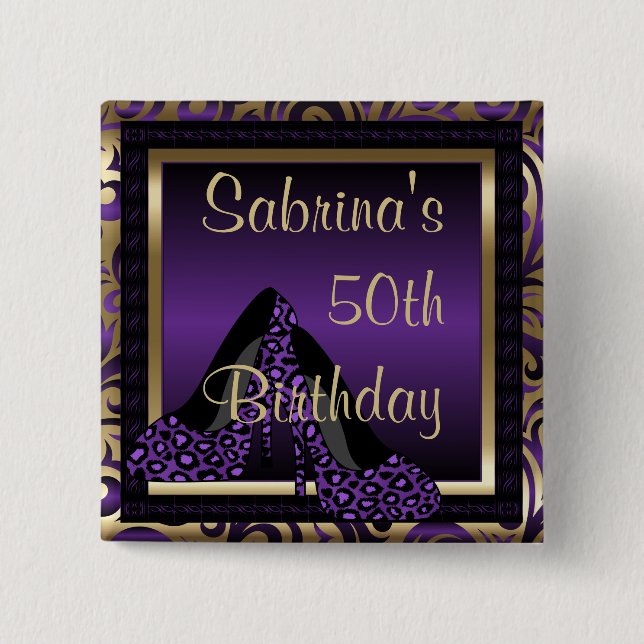 00th Birthday Party | Purple Leopard High Heels Button (Front)