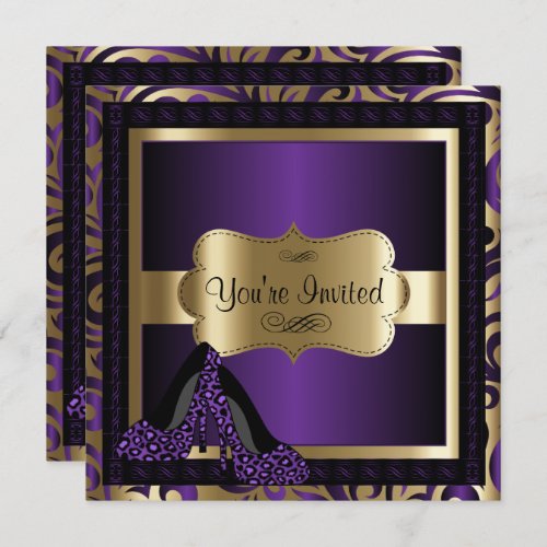 00th Birthday Party  Purple Leopard High Heels Invitation