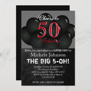 00th Black Balloon Birthday Party Invitation