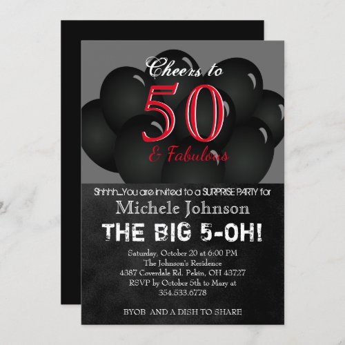 00th Black Balloon Birthday Party Invitation