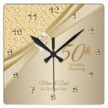 00th Gold Diamond Wedding Anniversary Keepsake Square Wall Clock
