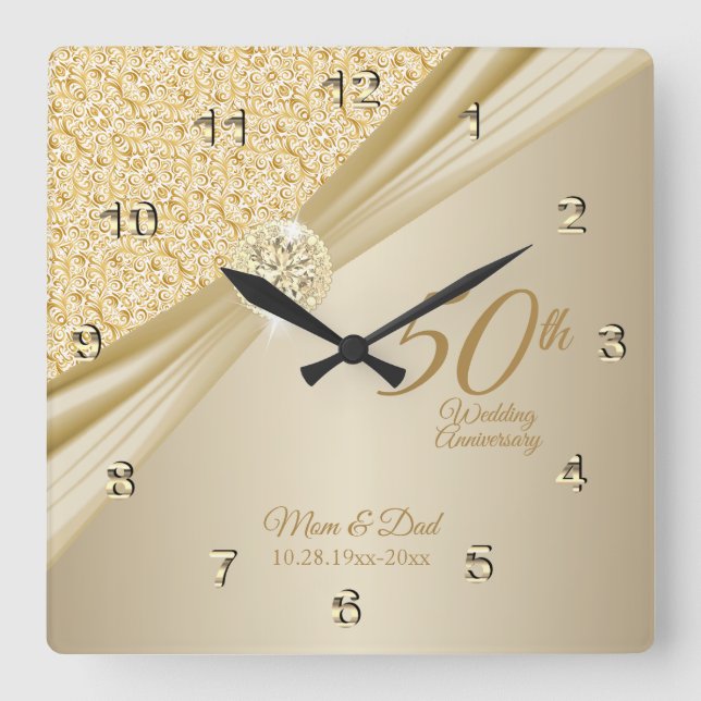 00th Gold Diamond Wedding Anniversary Keepsake Square Wall Clock (Front)