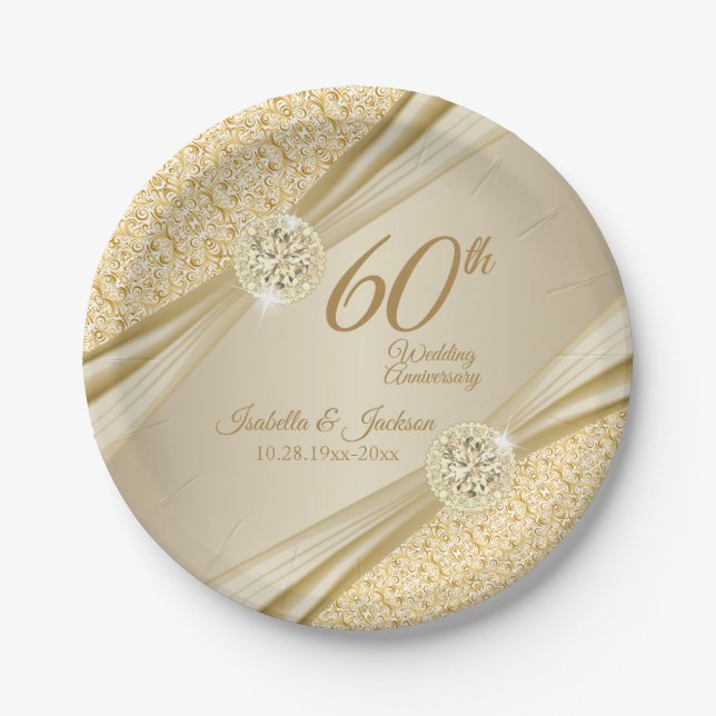 00th Gold Wedding Anniversary Paper Plates (Front)