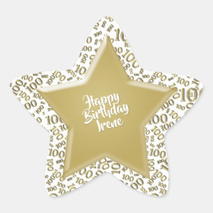 00th Happy Birthday Number Pattern Gold/White Star Sticker