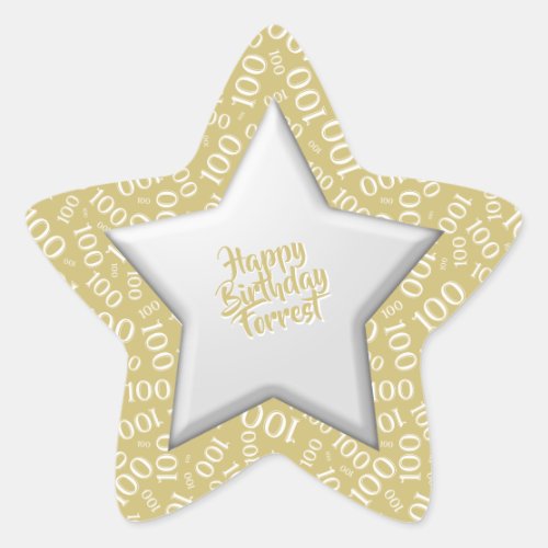 00th Happy Birthday Number Pattern GoldWhite Star Sticker