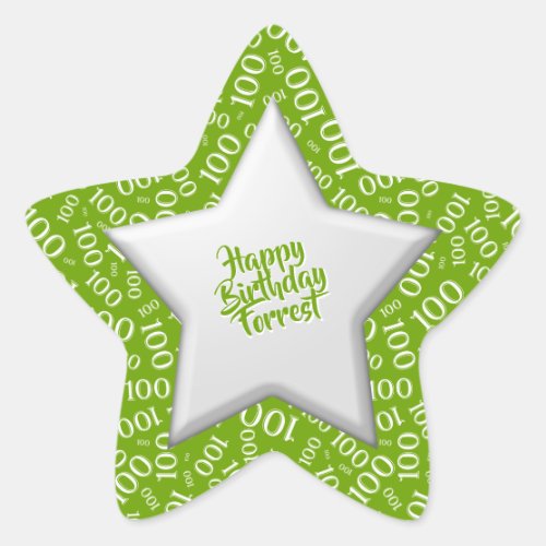 00th Happy Birthday Number Pattern GreenWhite Star Sticker