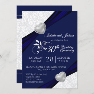 00th Heart Anniversary Design - Navy and White Invitation