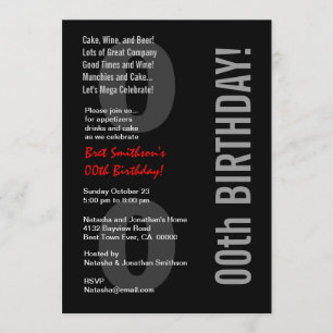 00th Modern Style Birthday Black White Red Invitation