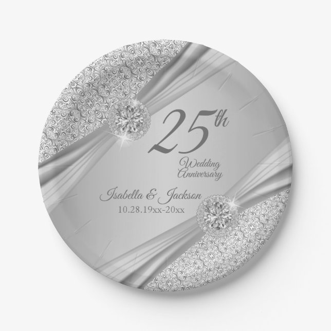 00th Silver Wedding Anniversary Paper Plates (Front)