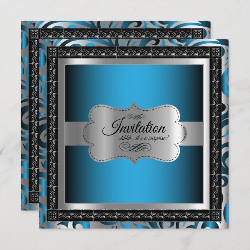 00th Surprise Birthday  Blue Metallic  Silver Invitation