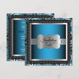 00th Surprise Birthday   Blue Metallic & Silver Invitation