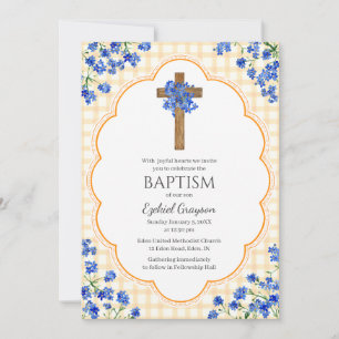010 Amber Blossom Rustic Cross Design Baptism Invitation