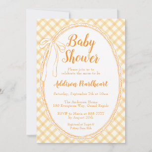 010 Amber Orange Heirloom Lace Gingham Baby Shower Invitation