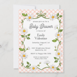 011 Terracotta Rust Floral Daisy Plaid Baby Shower Invitation