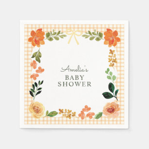 012 Copper Floral Gingham Baby Shower Napkins