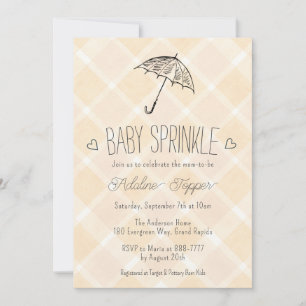 012 Copper Plaid Umbrella Baby Sprinkle Shower Invitation