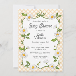012 Copper Rust Floral Daisy Plaid Baby Shower Invitation