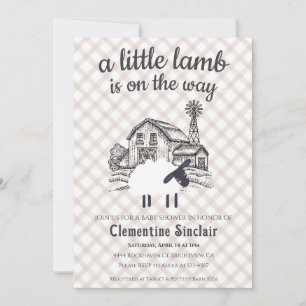 013 Chocolate A Little Lamb Farm Plaid Baby Shower Invitation
