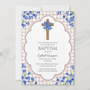 013 Chocolate Blossom Rustic Cross Design Baptism Invitation