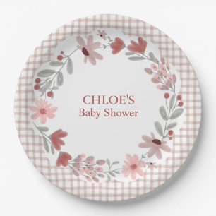 013 Chocolate Brown Wildflower Bow Frame Gingham Paper Plates