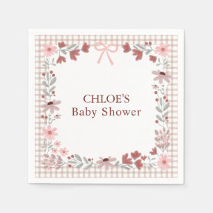 013 Chocolate Brown Wildflower Bow Gingham Shower Napkins