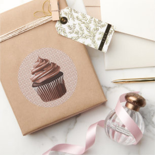 013 Chocolate Cupcake on Gingham Sticker