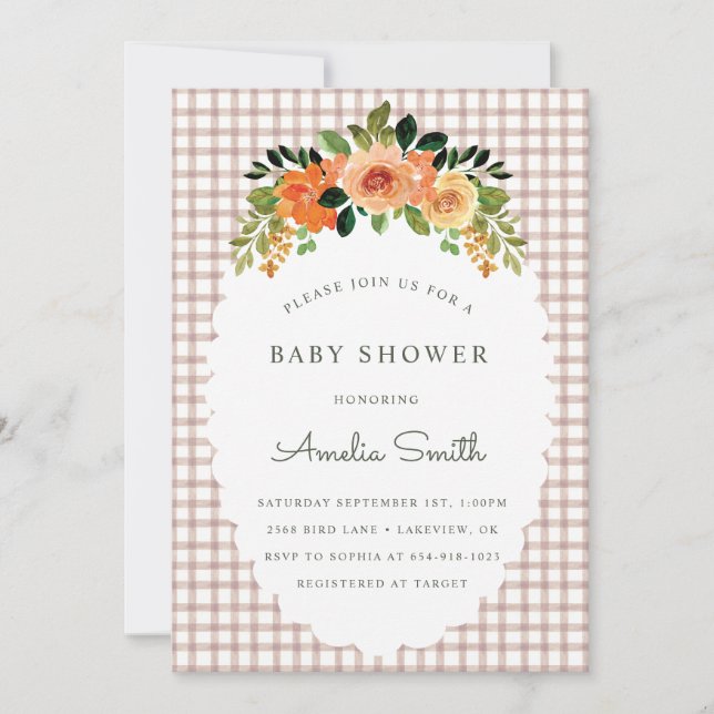 013 Chocolate Gingham Baby Shower Invitations (Front)