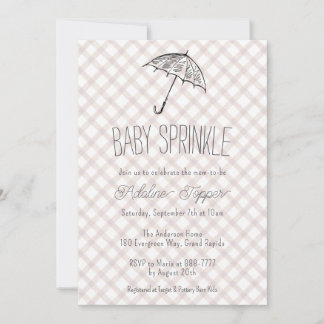 013 Chocolate Umbrella Gingham Baby Sprinkle Invitation