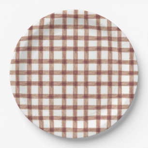 013 Chocolate Watercolor Gingham L Paper Plates