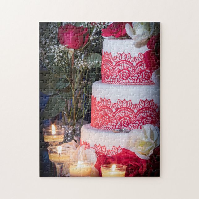 0140-Wedding Cake with Rings, Roses Puzzle (Vertical)