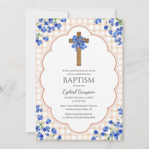 014 Latte Blossom Rustic Cross Design Baptism Invitation