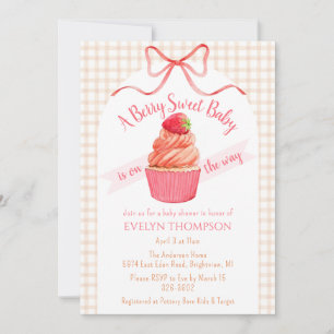014 Latte Brown Berry Sweet Strawberry Baby Shower Invitation
